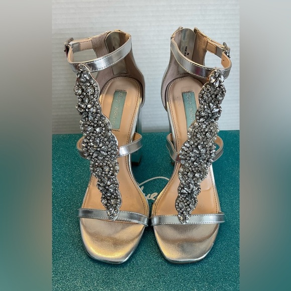 Betsey Johnson Silver Crystal Embellished Heels - Picture 1 of 6